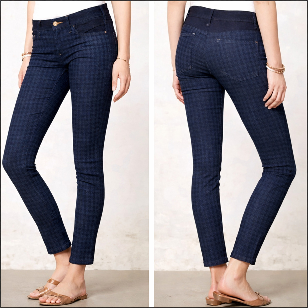 Anthropologie Pilcro Serif Skinny Jeans Womens 25 Blue Houndstooth
